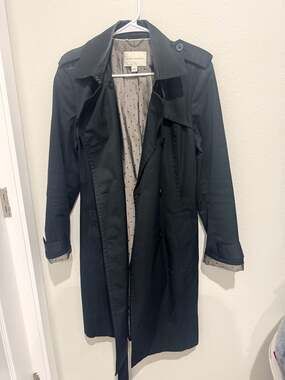 Banana Republic Black Belted Trench Coat with Polka Dot Lining Size L